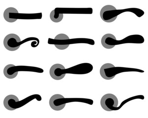 Black silhouettes of door handles, vector illustration