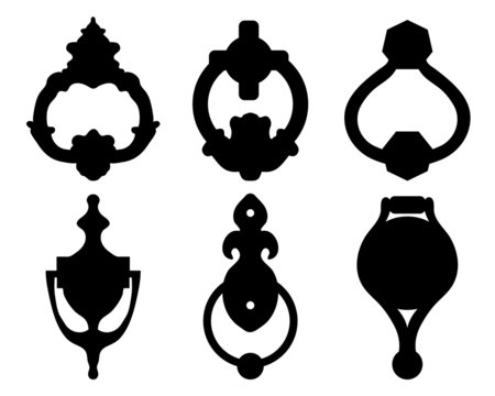 Black silhouettes of door knocker, vector illustration
