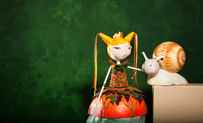 cute puppets handmade, green background