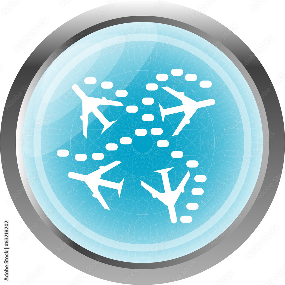 Poster plane set on icon glossy button isolated on white