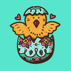 New born chicken in egg.