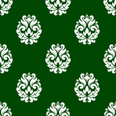 Green floral damask style seamless pattern