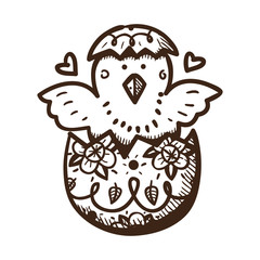 New born chicken in egg.