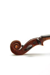 Violin peg box and scroll, isolated on white background.