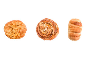 three tipes of bread isolated on a white background