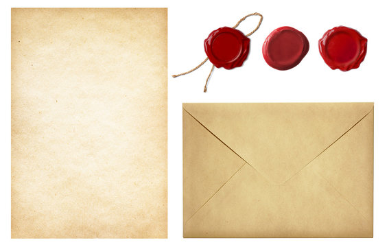 Fototapeta vintage postal set: old mail envelope, blank letter paper and re