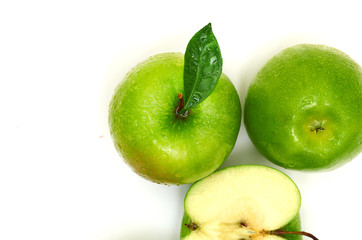 Green apple fruits isolated on white background
