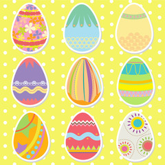 Colorful Pattern Easter Eggs on Polkadot Background