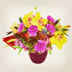 Bouquet from flowers with retro filter effect.