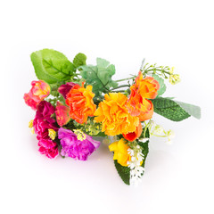 isolated bouquet of fake flower is rose colorful on white backgr
