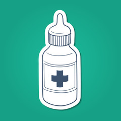 Bottle with drops or liquid drug.