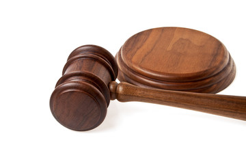 Wooden gavel on a white background