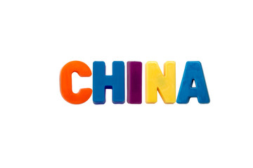 Letter magnets CHINA isolated on white