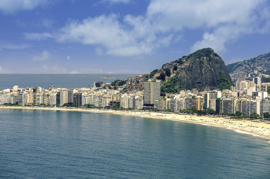 Aerial view of Copacabana Beach in Rio de Janeiro, Brazil