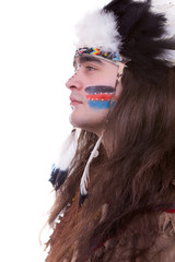 Native american men portrait on white background
