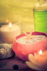 Obraz na płótnie Canvas Oil massage aromatic candles stones Zen