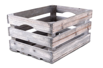 Vintage empty crate isolated on white