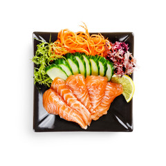 traditional fresh japanese sashimi on a white background