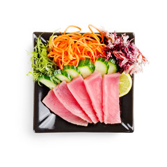 traditional fresh japanese sashimi on a white background