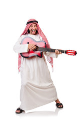 Arab man playing guitar isolated on white