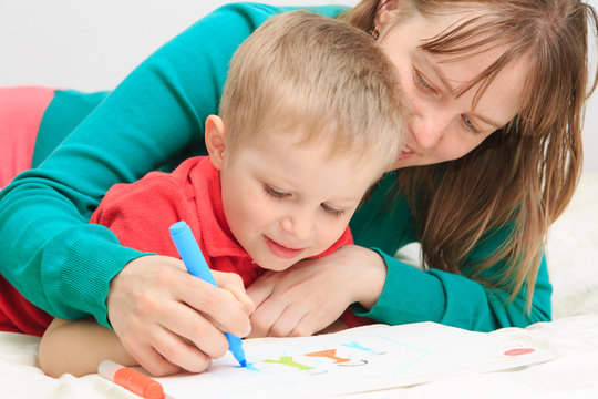 mother and son drawing family