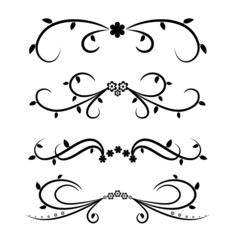 Calligraphic design element set with flowers and leafs.