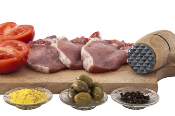 pork chops and spices isolated