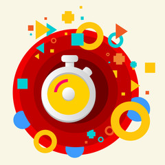 Stopwatch on abstract colorful made from circles background with