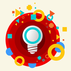 Light bulb on abstract colorful made from circles background wit