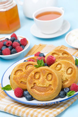 corn pancake with fresh berries, vertical