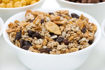 granola with seeds and raisins, close-up