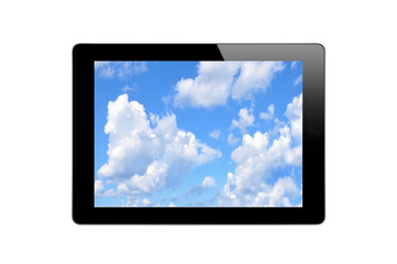 Black Touch Screen Tablet with Blue Sky