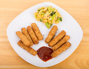 Fish Sticks with Broccoli Cheese Casserole