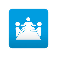 Etiqueta tipo app azul simbolo reunion de negocios