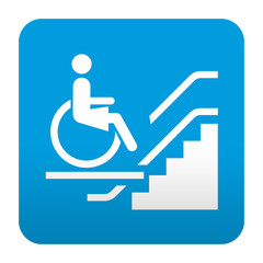 Etiqueta tipo app azul simbolo plataforma elevadora minusvalida