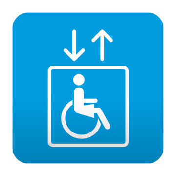 Etiqueta tipo app azul simbolo ascensor para minusvalidas