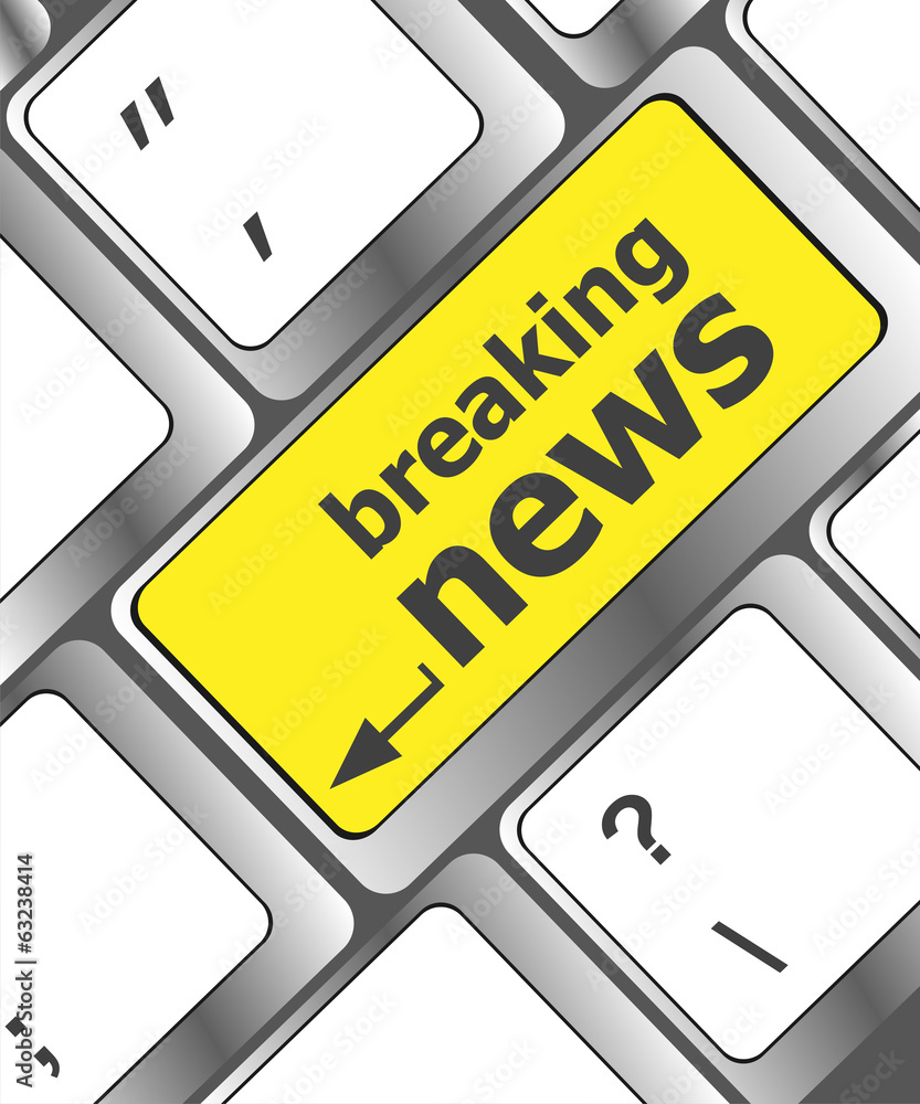 Poster breaking news button on computer keyboard pc key
