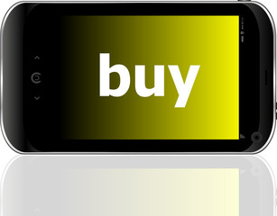 smartphone with word buy on display, business concept