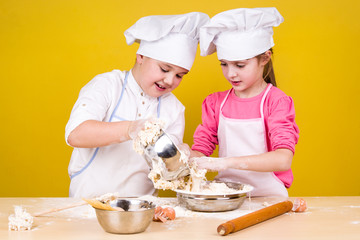 Cheerful children cook pizza