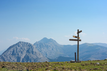 signpost in the mountain