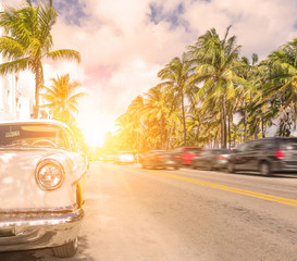Miami ocean drive sunset