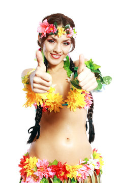 girl with Hawaiian thumbs up