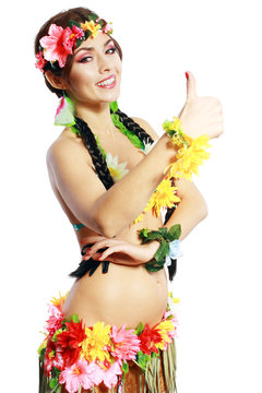 girl with Hawaiian thumbs up