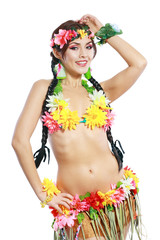 Fototapeta na wymiar girl with Hawaiian accessories