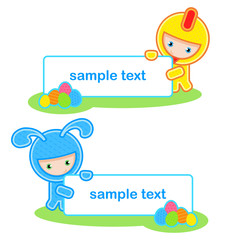 Easter. Bunny and banner. Chicken and banner