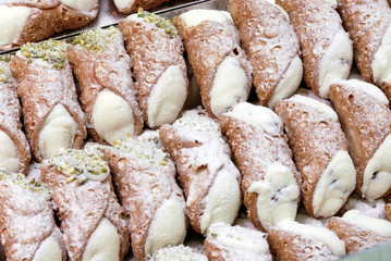 italian pastries, cannoli, typical sweet food of Sicily, Italy