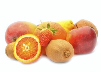 Assortment of exotic fruits isolated on white background