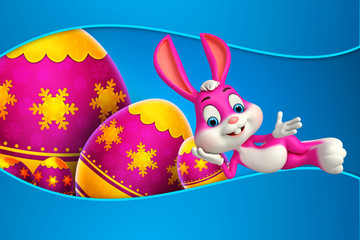 cute easter bunny with colorfull eggs