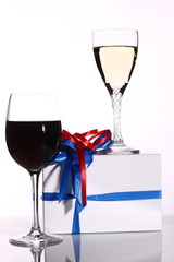 Full glasses of champagne and wine 