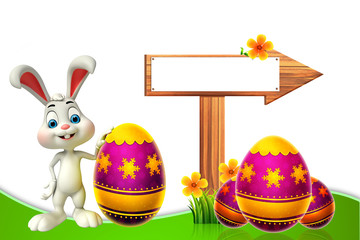 cute easter bunny with wooden sign
